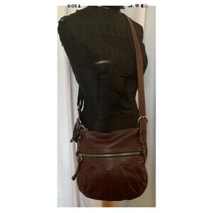 Fossil IVY Pebbled Leather Crossbody Saddle Bag Purse Dark Brown *** Read